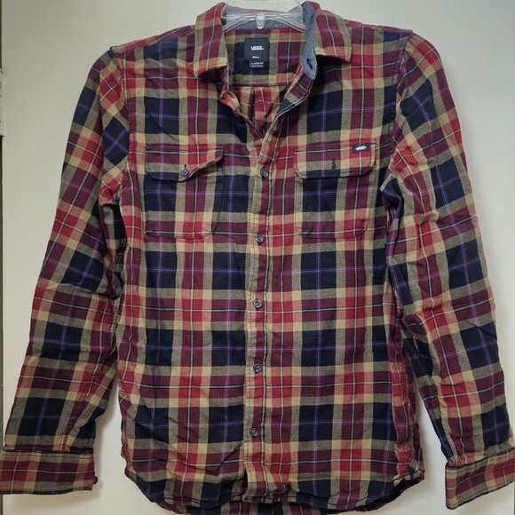 Vans Off The Wall Shirt Mens Sz Small Red/Blue Flannel Plaid Long Sleeve Button - Picture 1 of 5